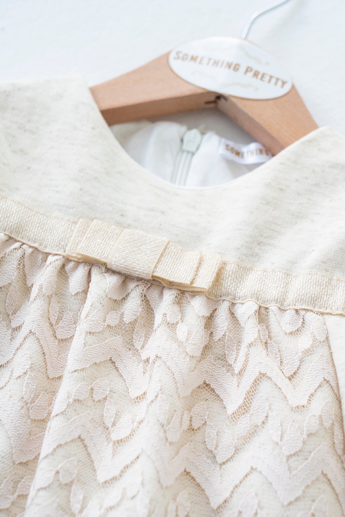 Cream Lace Bow Dress, cream lace girls dress from Something Pretty, alternative view