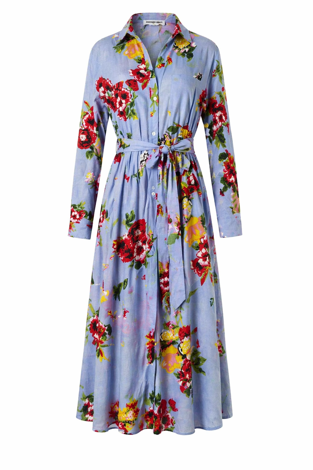Blue Cotton Floral Shirt Dress, floral print office wear dress from Something Pretty, alternative view