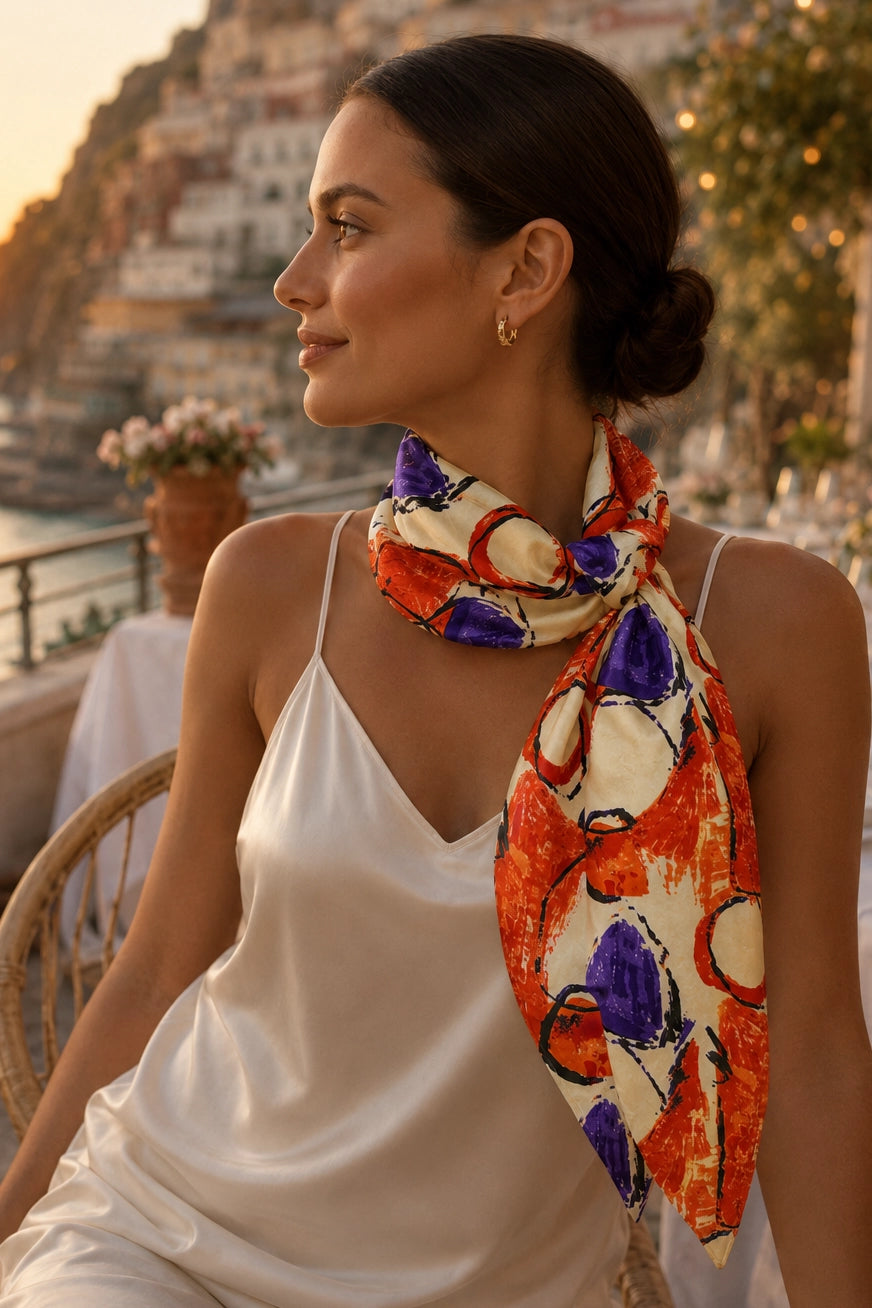 Orange and Purple Abstract Silk Scarf, a silk scarf from Something Pretty