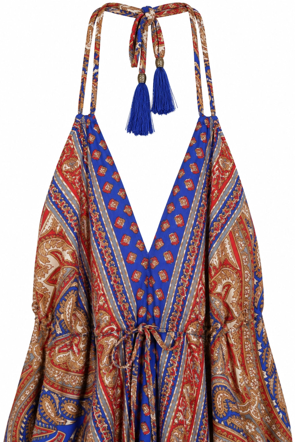 Cobalt and Red Paisley Halter Dress