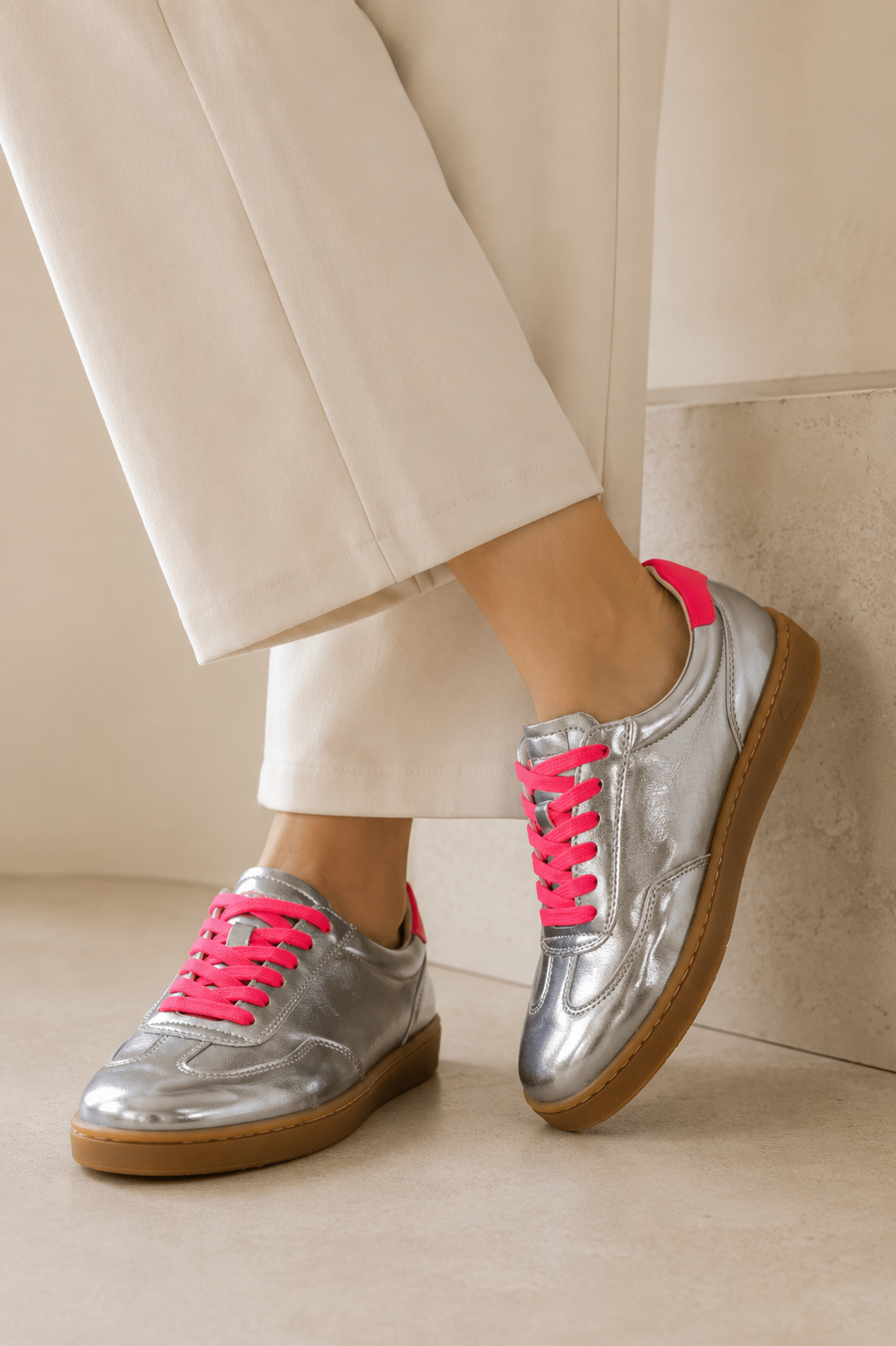 Julz Lumi Silver Hot Pink Sneaker, a sneaker from Something Pretty