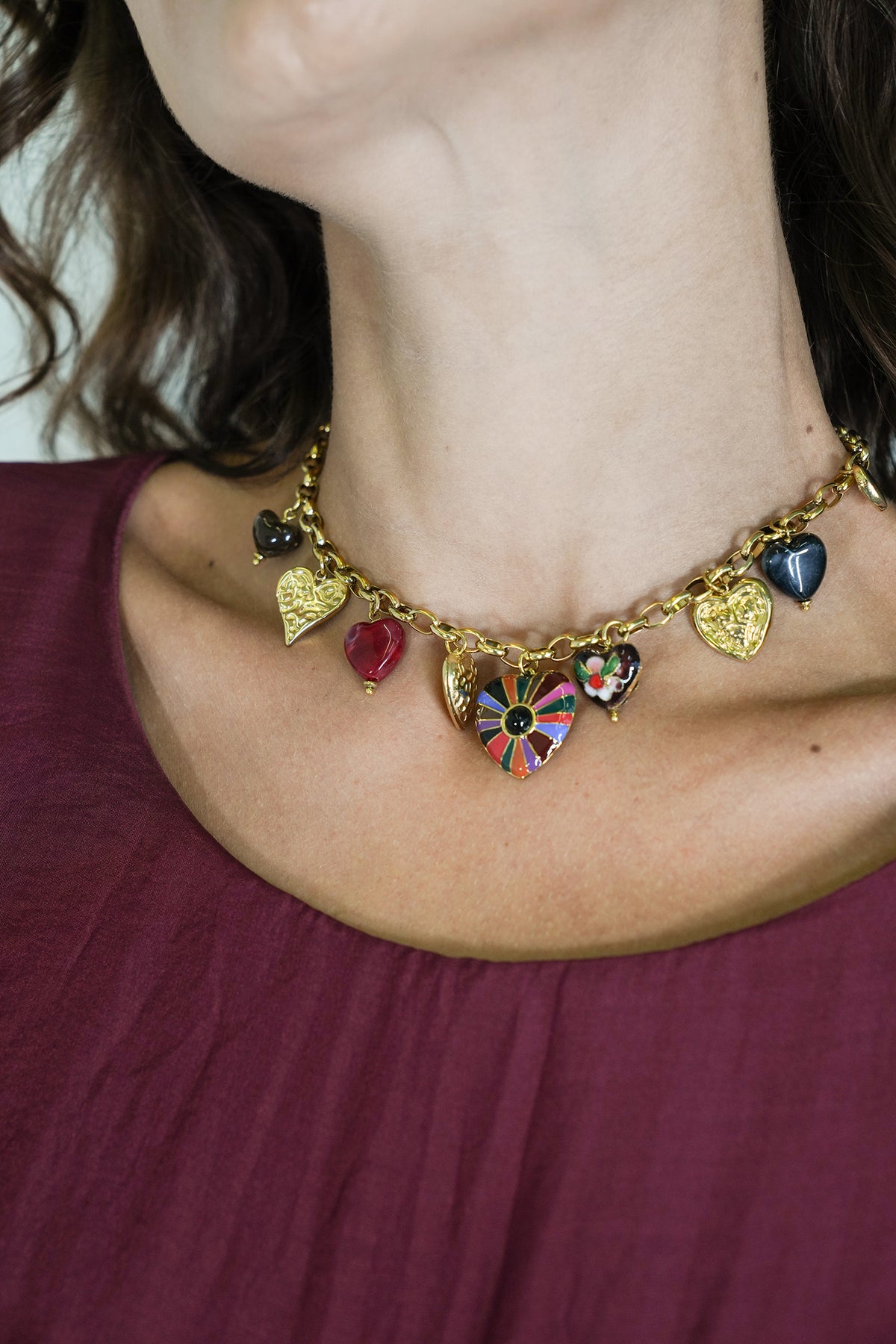 Rainbow Heart Charm Necklace, necklace from Something Pretty, alternative view