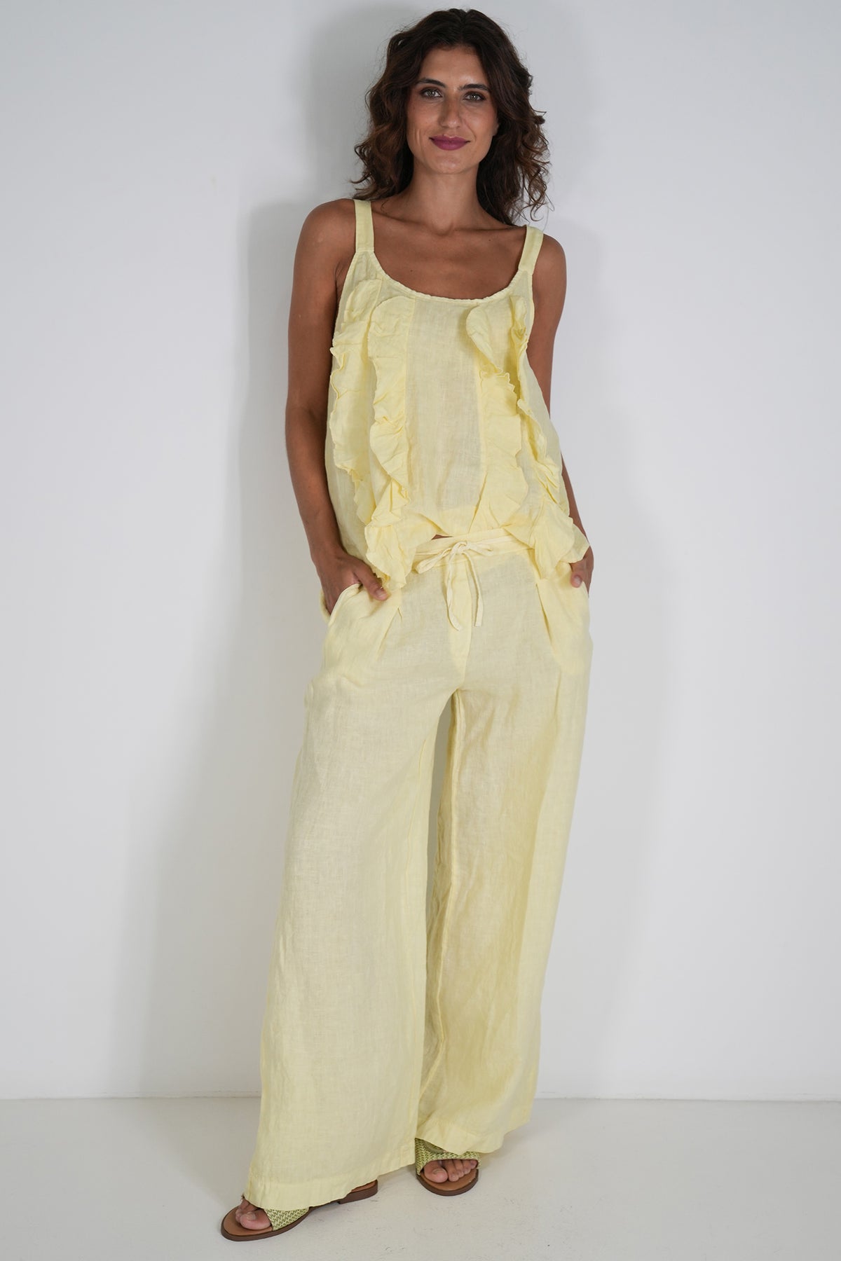 Lemon Frill Linen Top, lemon linen top from Something Pretty, alternative view