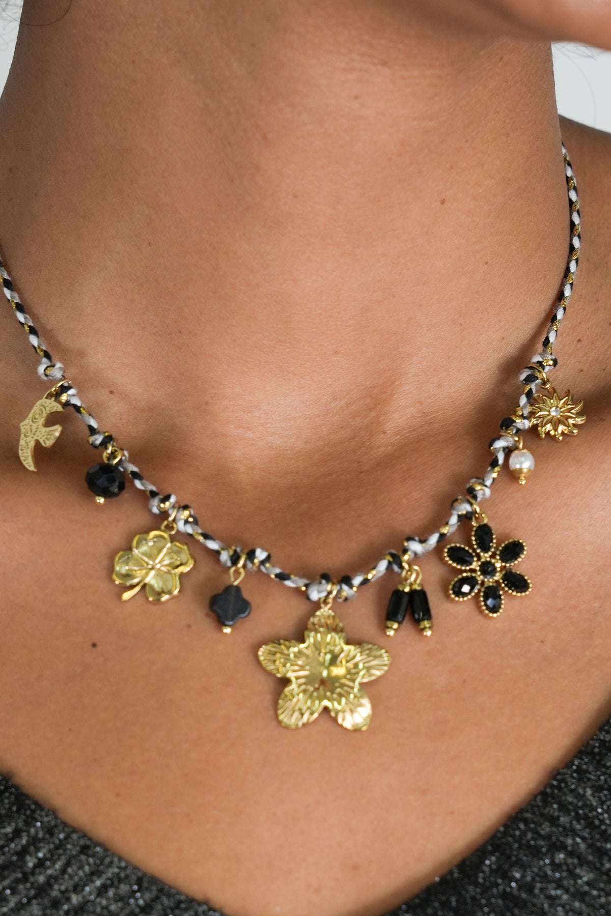 Black Flower Charm Necklace, necklace from Something Pretty, alternative view