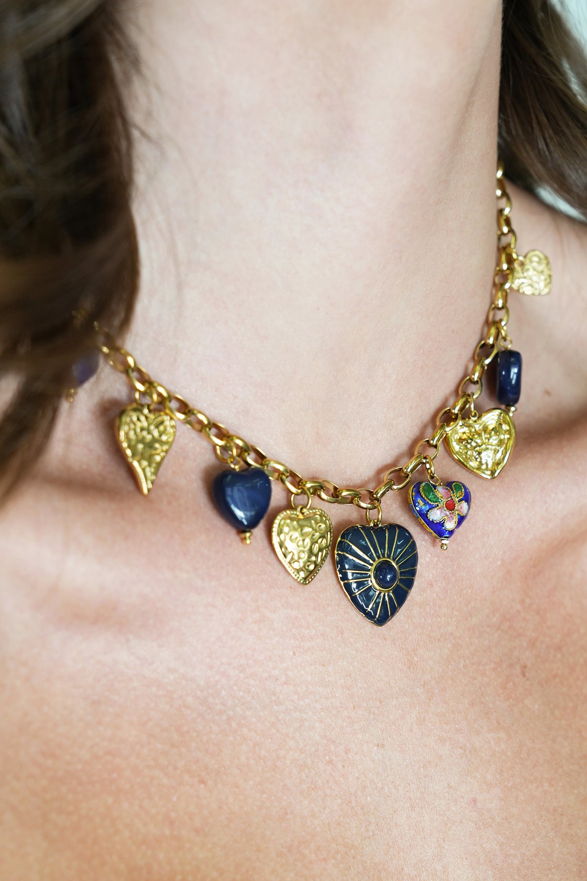 Navy Heart Charm Necklace, necklace from Something Pretty, alternative view