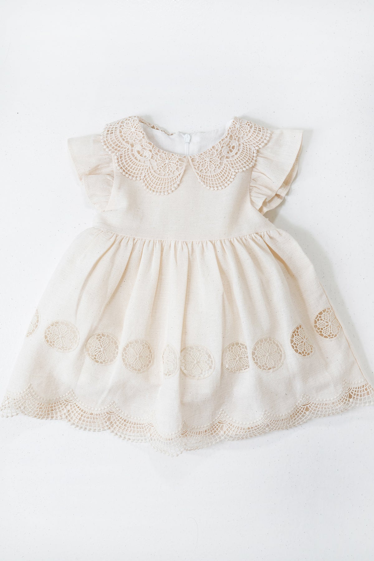 Beige Charlotte Dress baby dress front view with lace collar