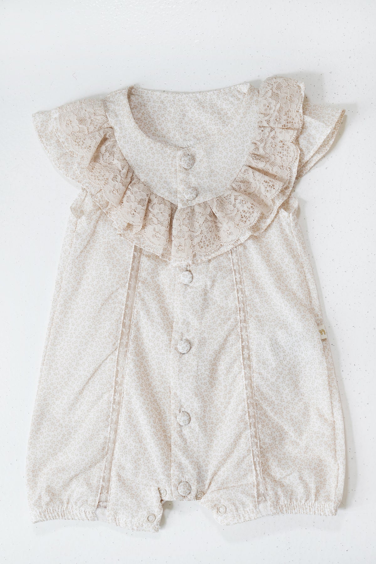 Beige Polly Button Romper, girls romper from Something Pretty, alternative view
