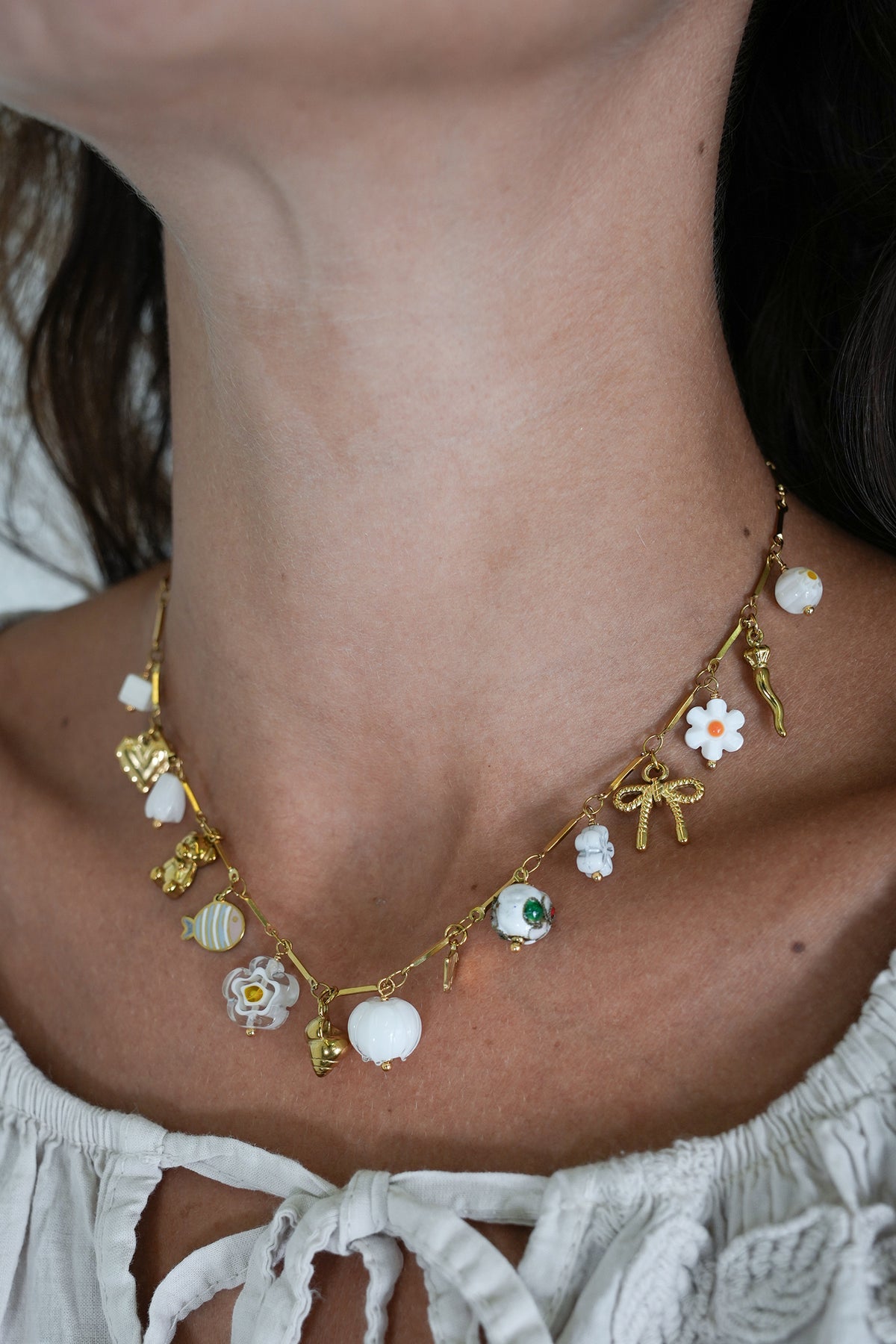 White Daisy Charm Necklace, necklace from Something Pretty, alternative view
