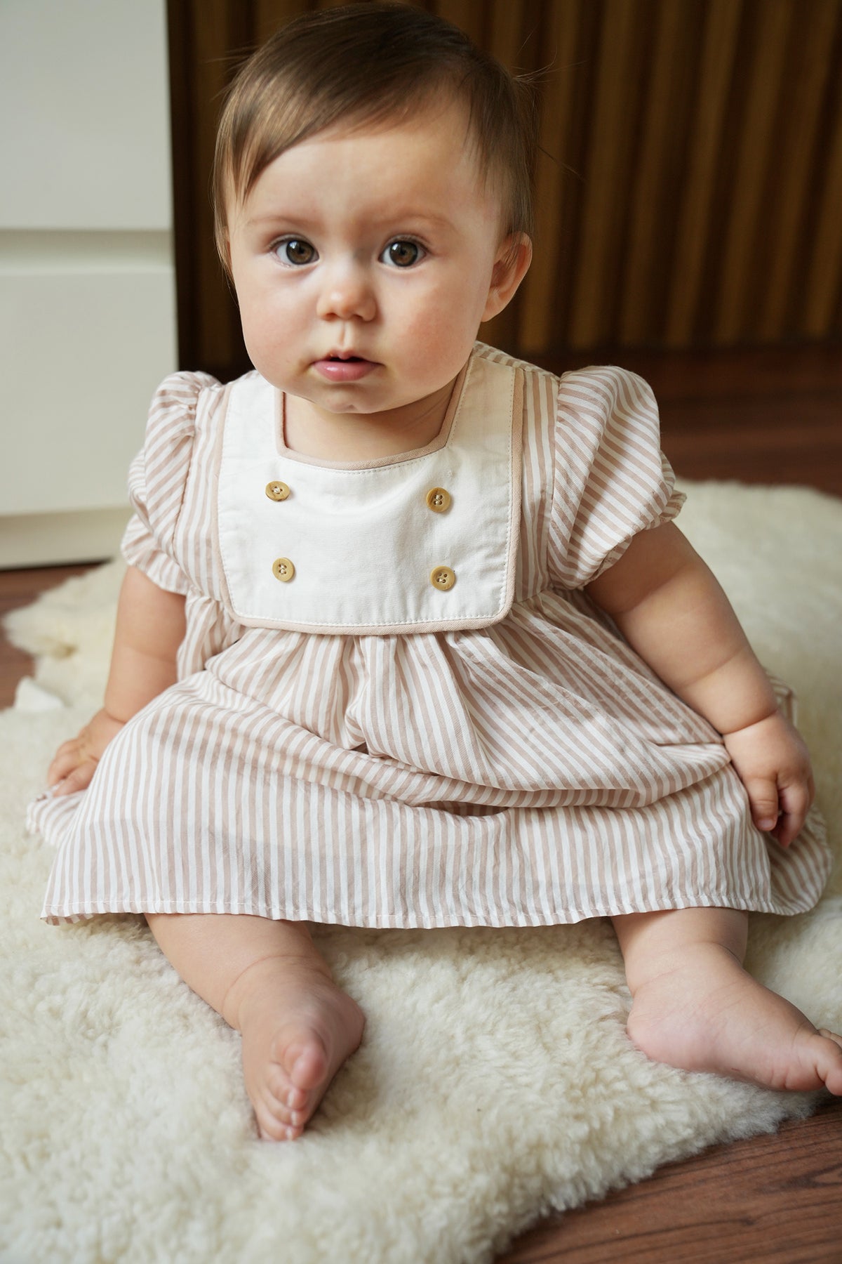 Beige Striped Emily Frock, a girls frock from Something Pretty