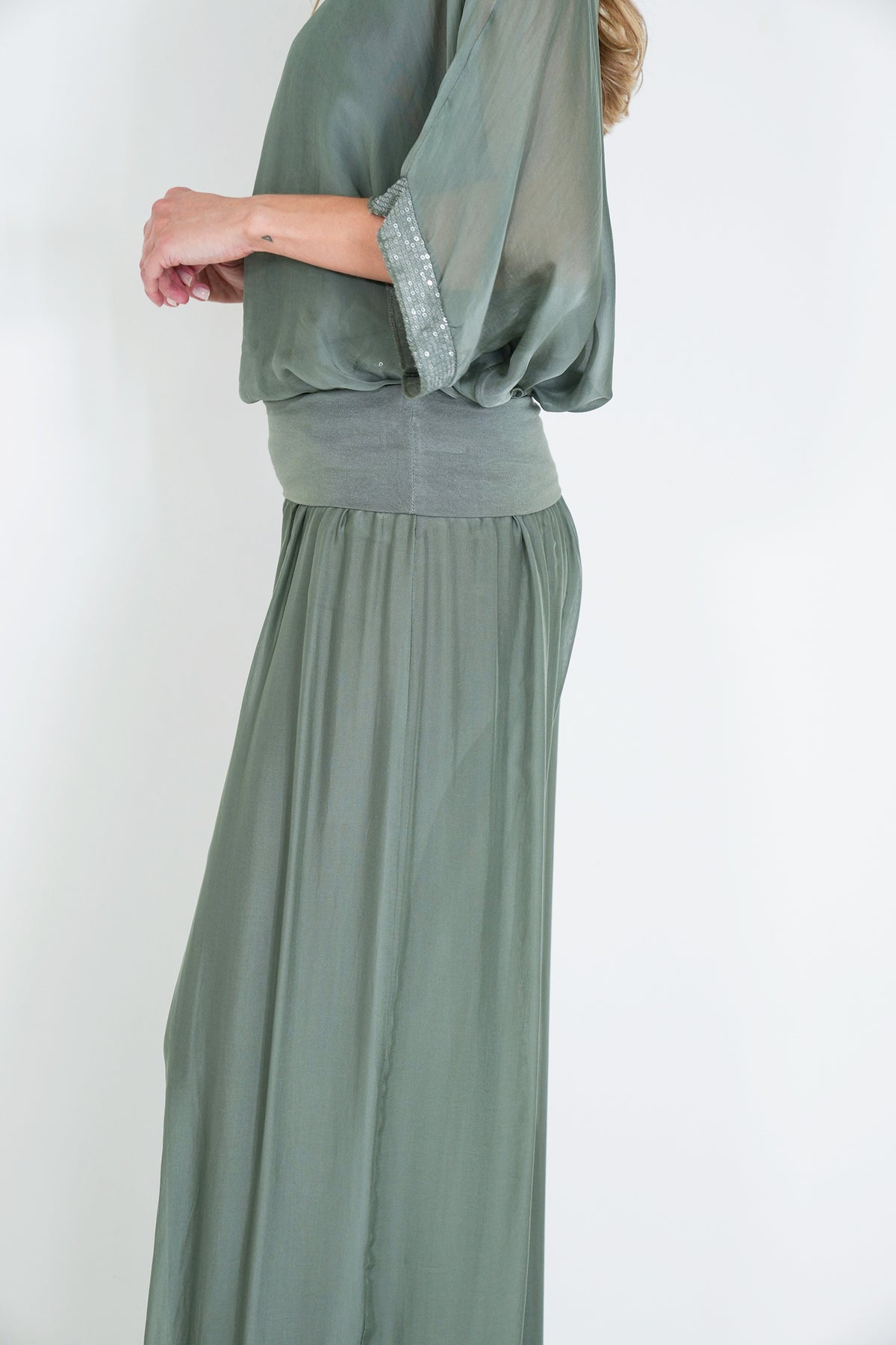 Olive Silk Harem Pant