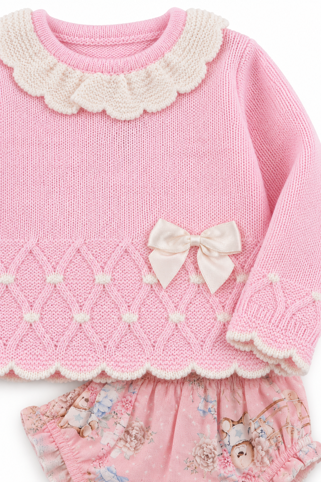 Pink Teddy Bloomer Knit Set