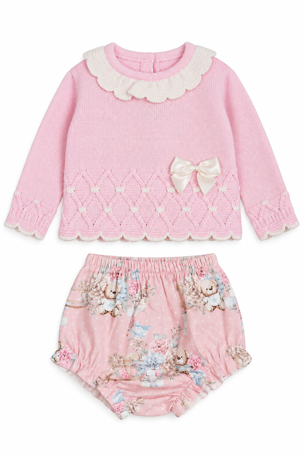 Pink Teddy Bloomer Knit Set