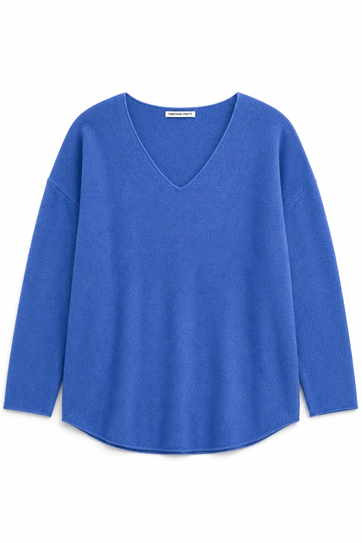 Blue long-sleeve top on a white background
