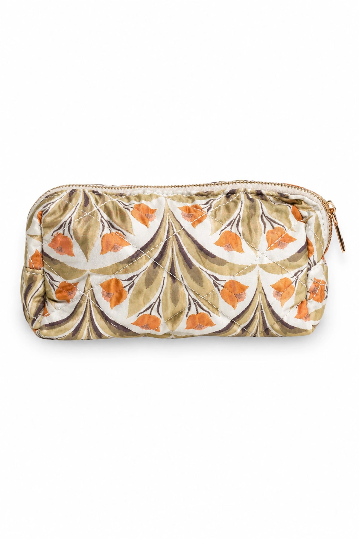 Floral patterned pouch on a white background