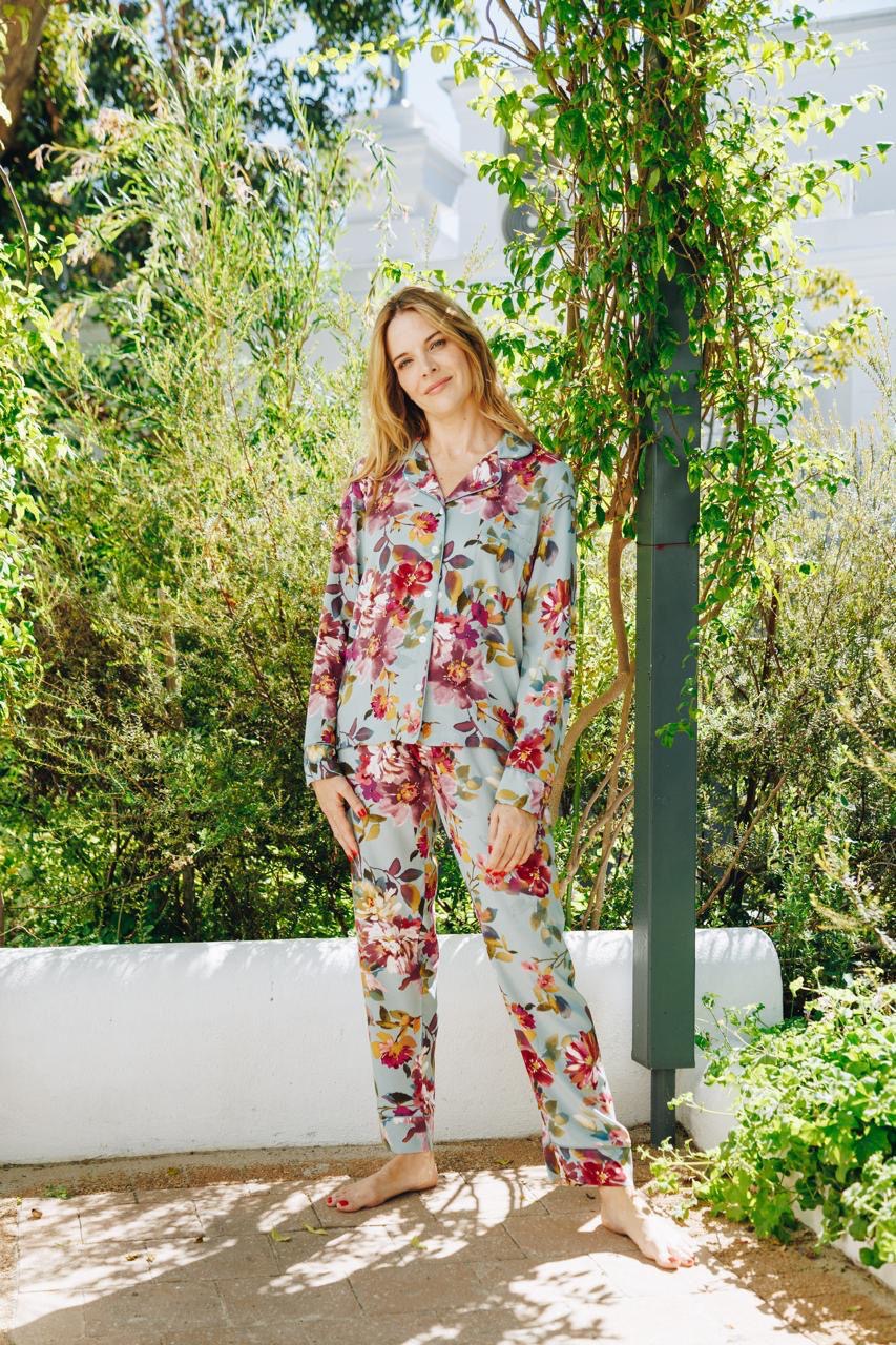 Poppy Divine Tranquil Floral Duck Egg With Plum Long PJ, a long PJ from Something Pretty