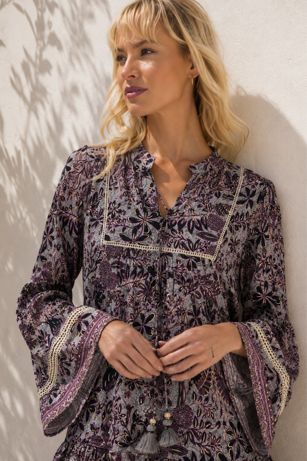 Purple and Black Ekta Tunic, floral boho summer tunic dress from Something Pretty, alternative view
