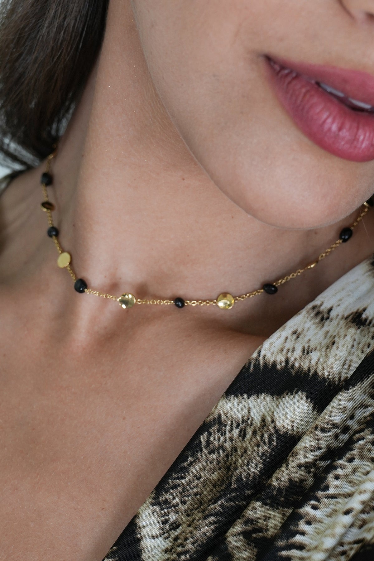 Black and Gold Disc Necklace, a necklace from Something Pretty