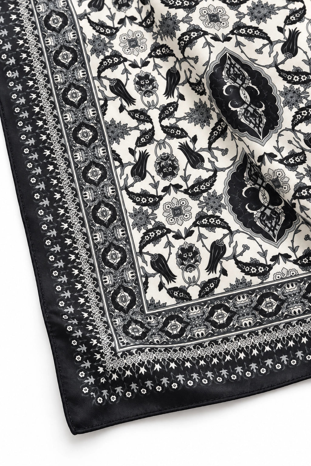 Black and White Paisley Silk Scarf