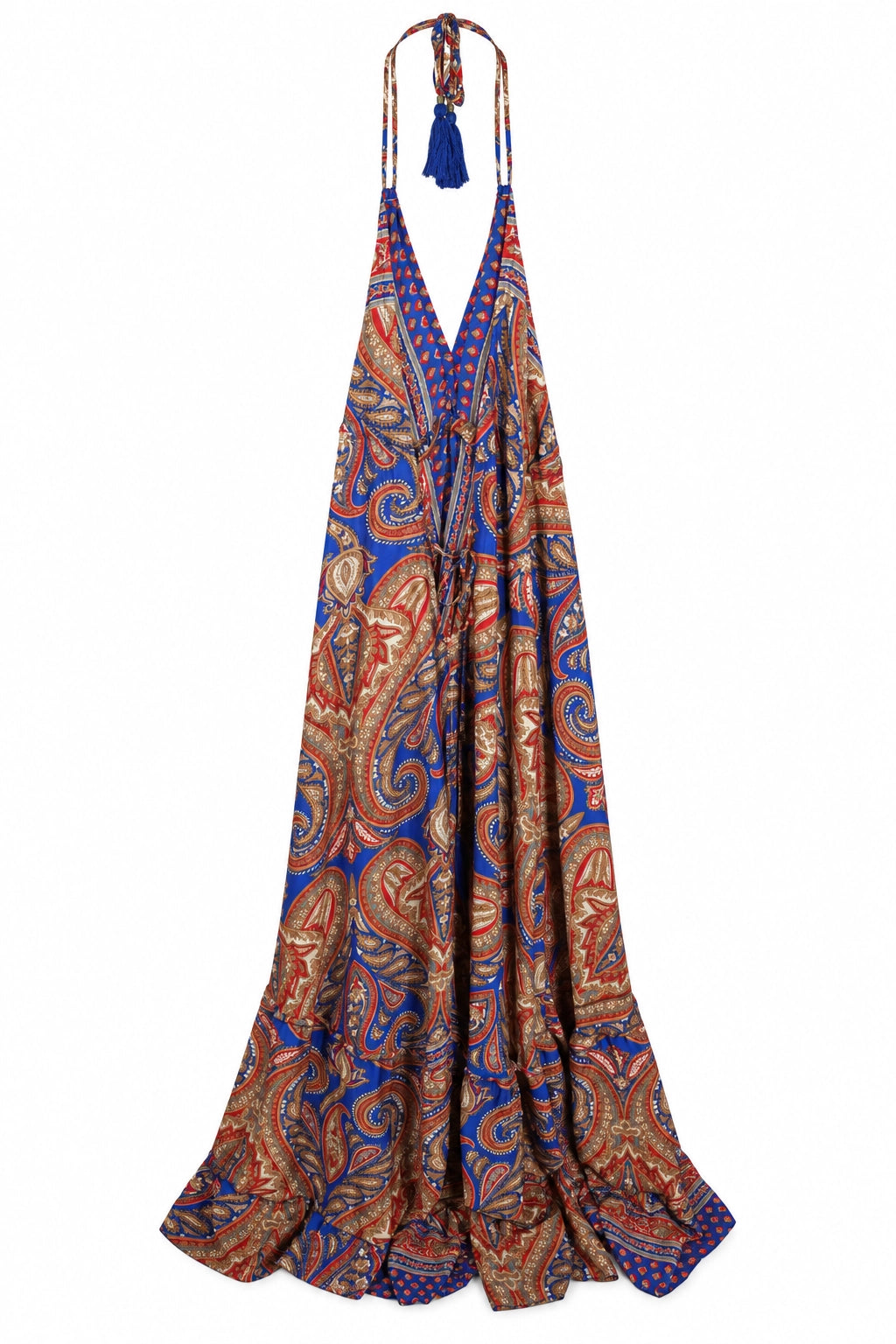Cobalt and Red Paisley Halter Dress
