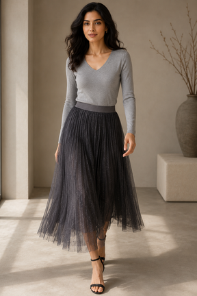 Grey Spot Mesh Skirt