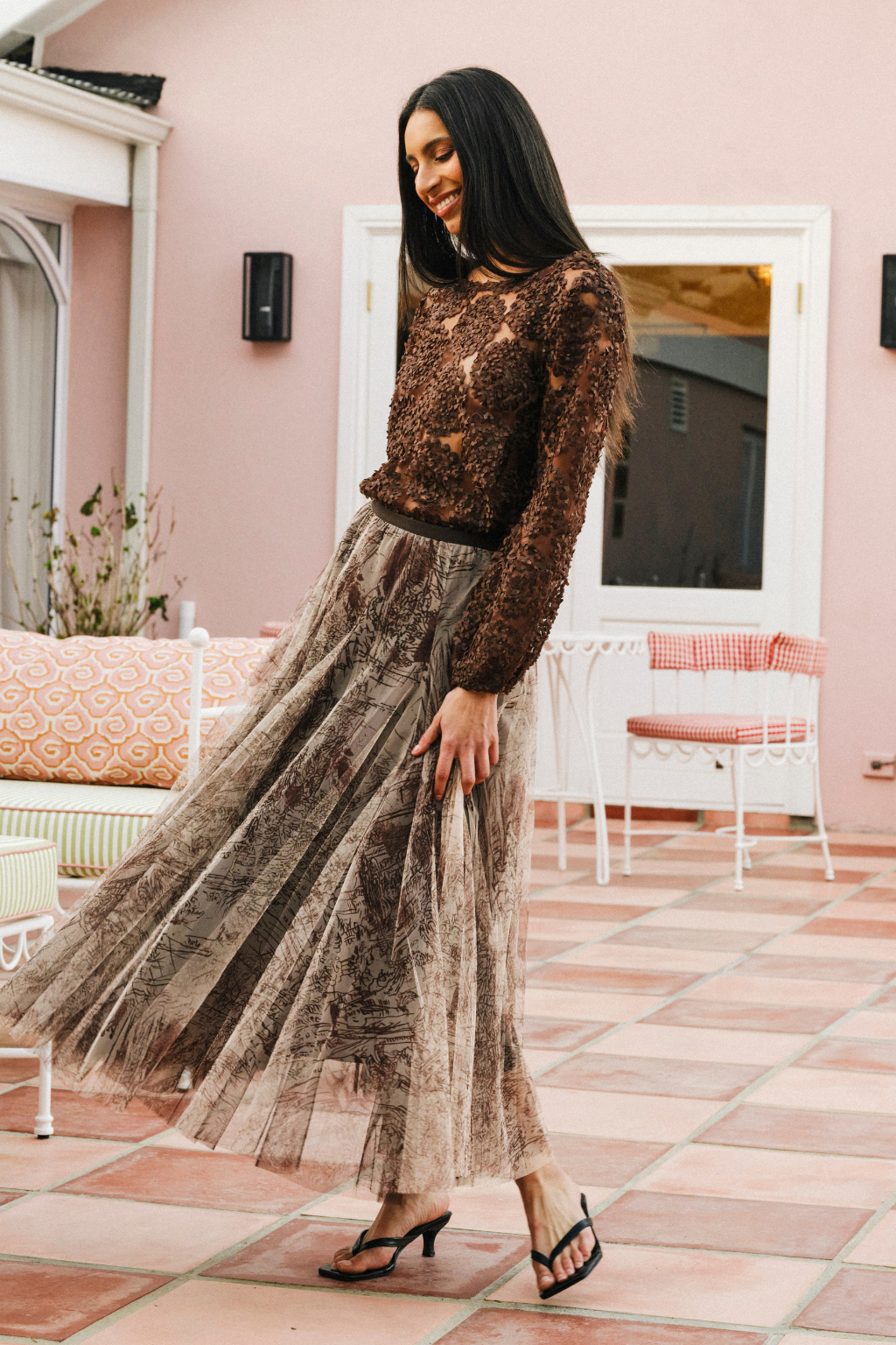 Chocolate Print Mesh Skirt