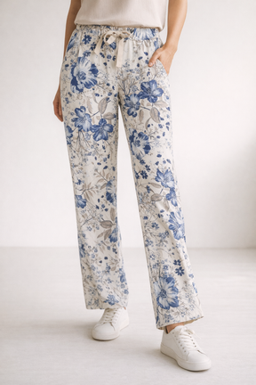 Cream Floral Autumn Pant