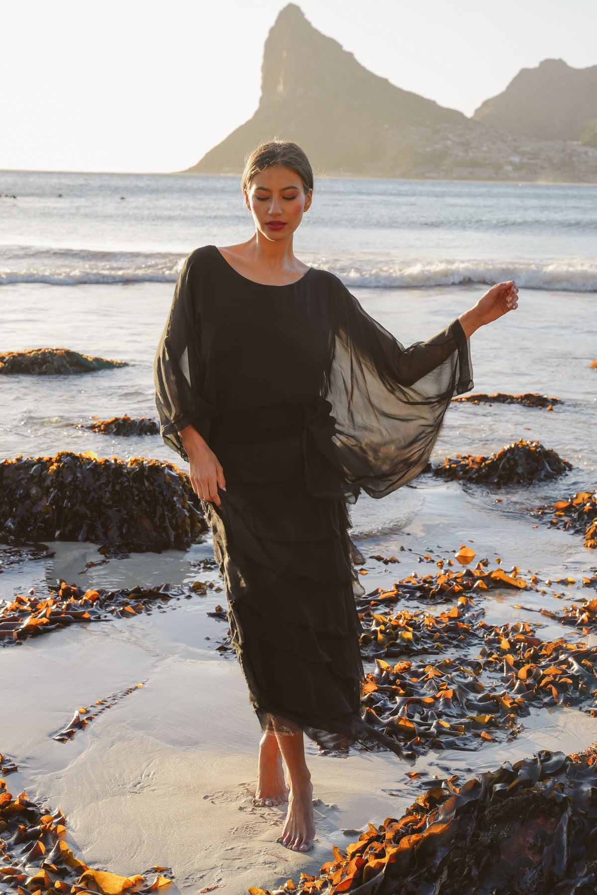 Black Silk Tier Skirt