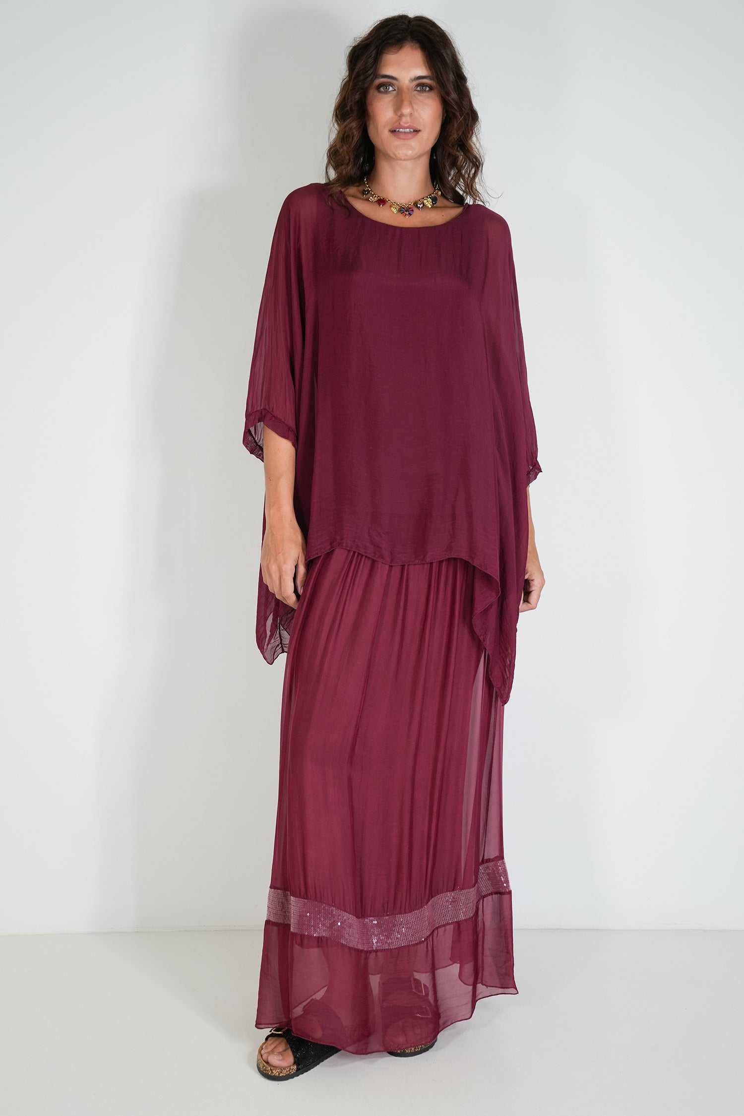 Burgundy Sequin Silk Skirt