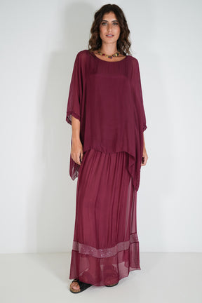 Burgundy Sequin Silk Skirt
