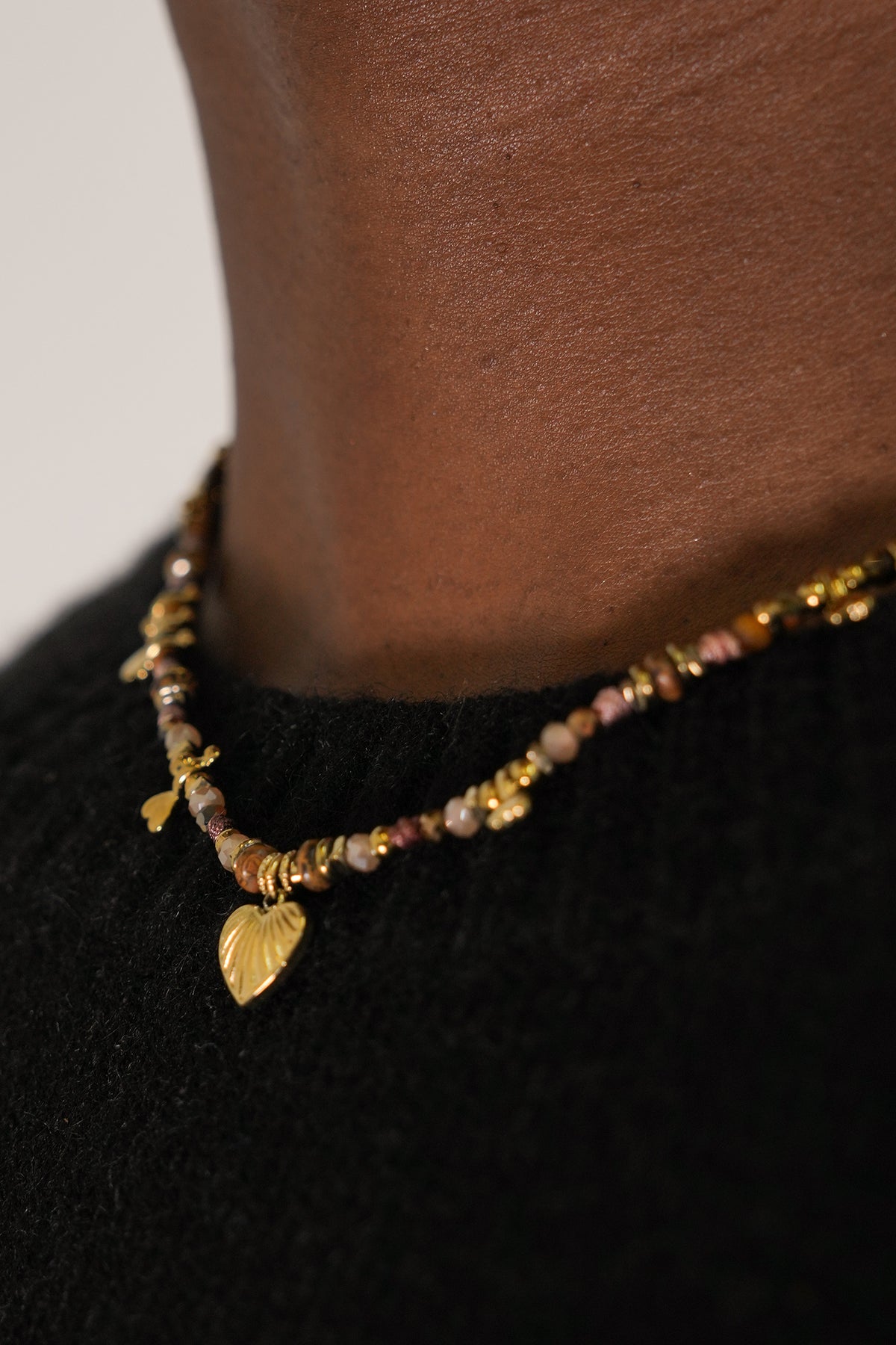 Taupe Beaded Heart Drop Necklace, a necklace from Something Pretty