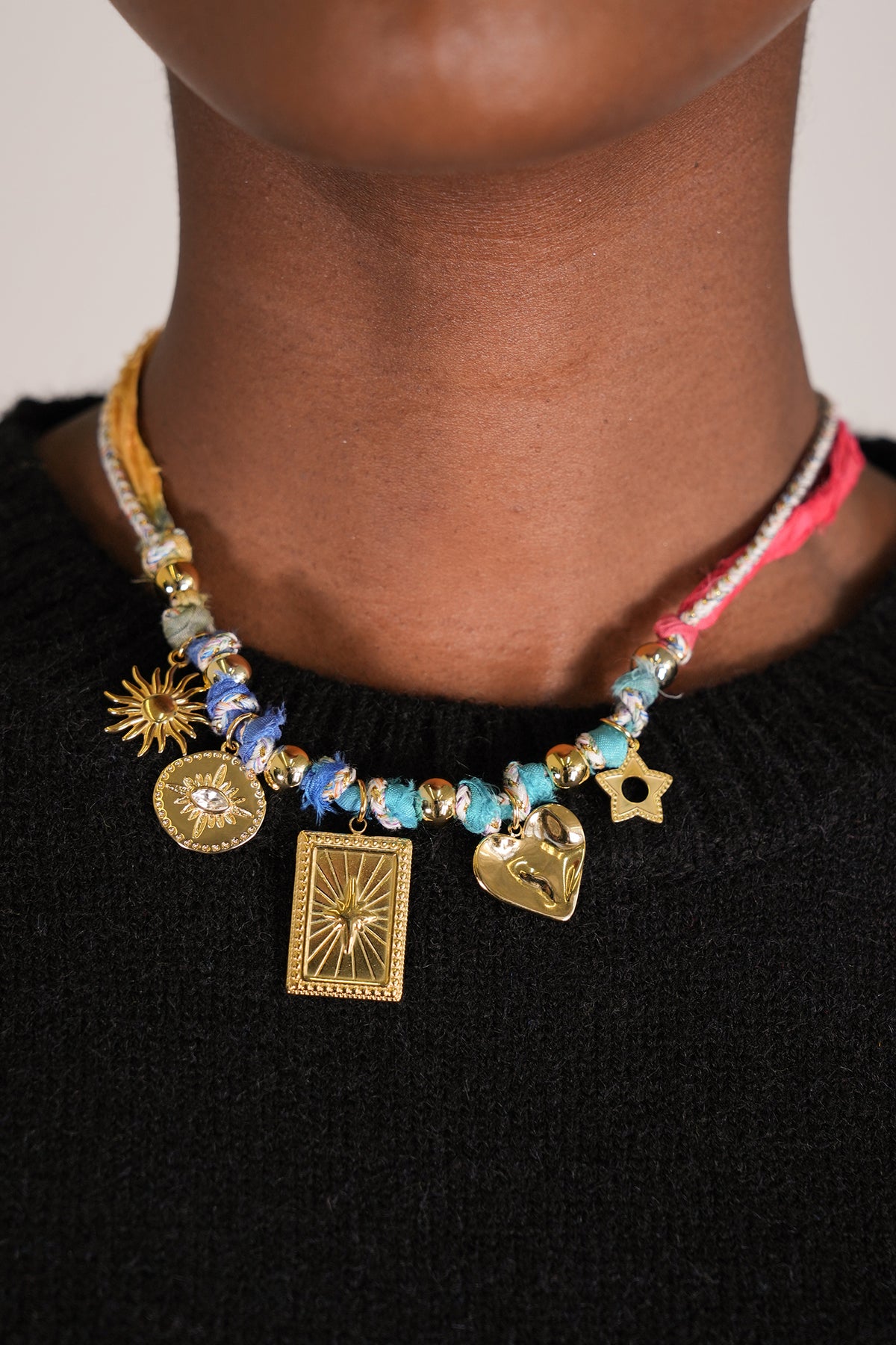 Colourful Ribbon Charm Necklace, necklace from Something Pretty, alternative view