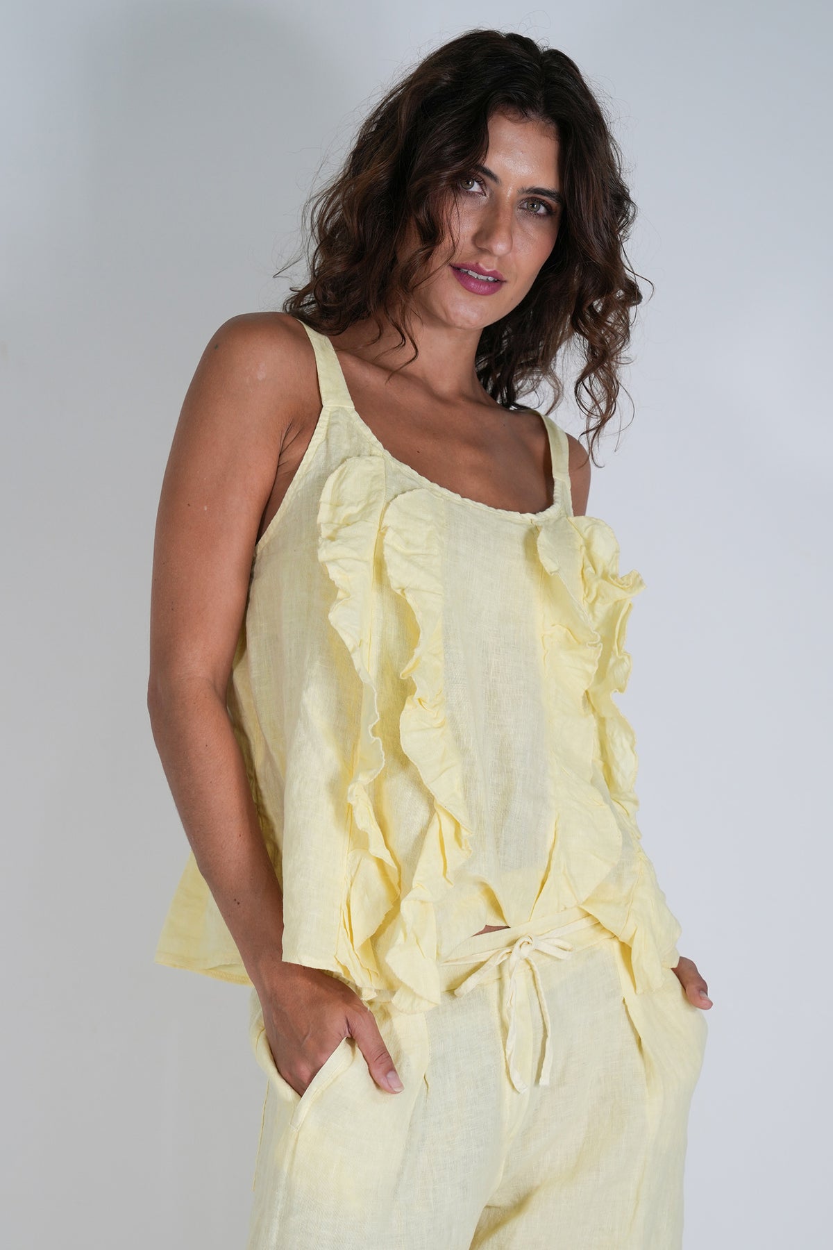Lemon Frill Linen Top, lemon linen top from Something Pretty, alternative view