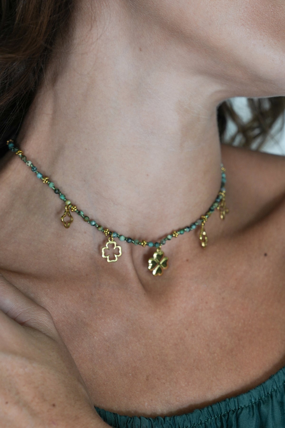 Green 4 Leaf Clover Necklace, necklace from Something Pretty, alternative view