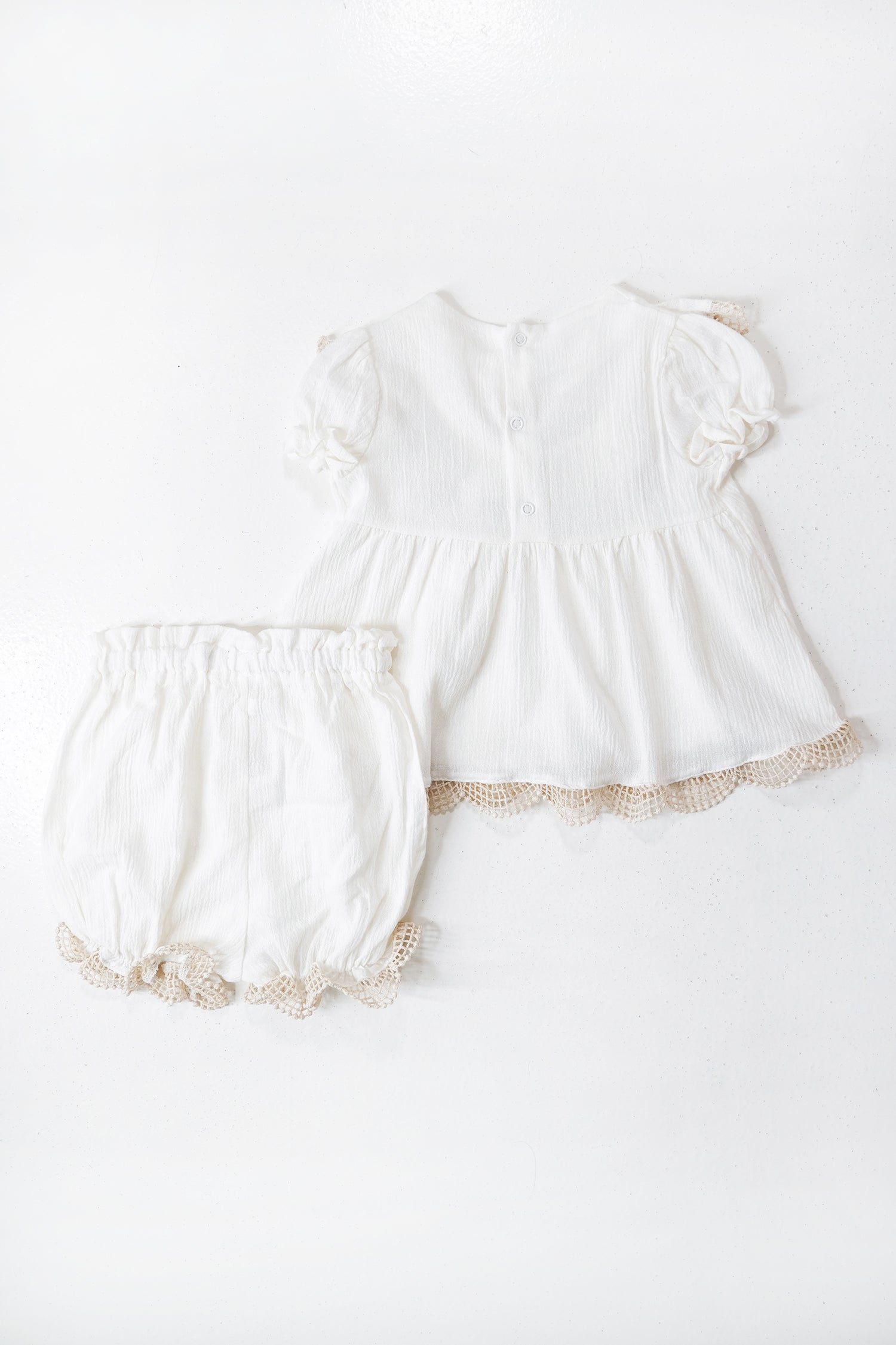 Cream Sally Set top and bloomers flat lay in cream