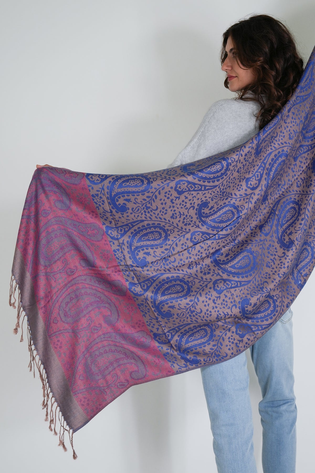 Cobalt and Cerise Jenna Scarf, scarf from Something Pretty, alternative view