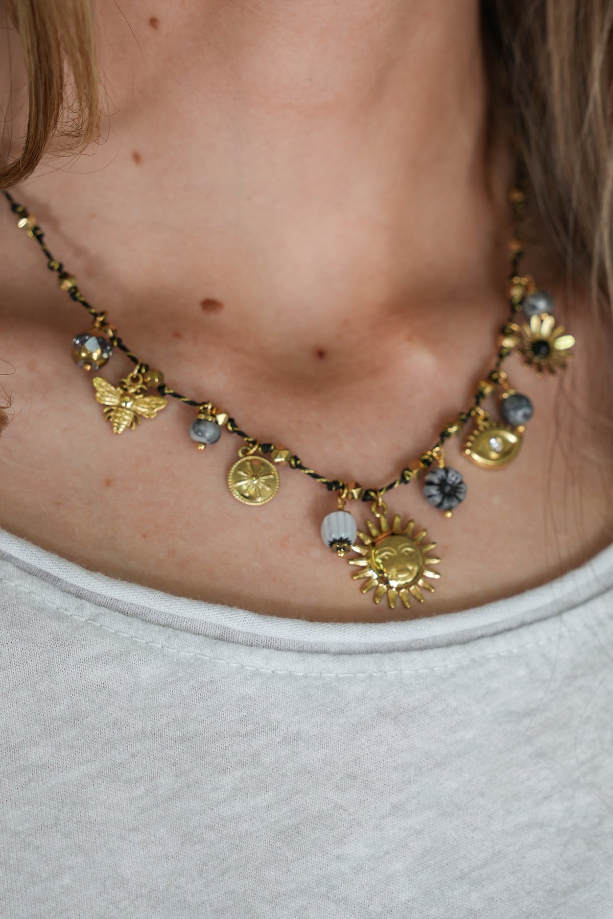 Grey Sunflower Charm Necklace, necklace from Something Pretty, alternative view
