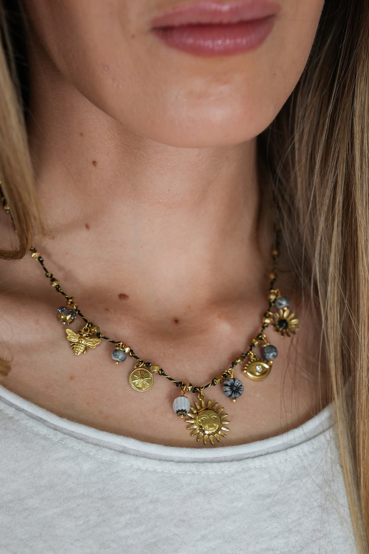 Grey Sunflower Charm Necklace, necklace from Something Pretty, alternative view