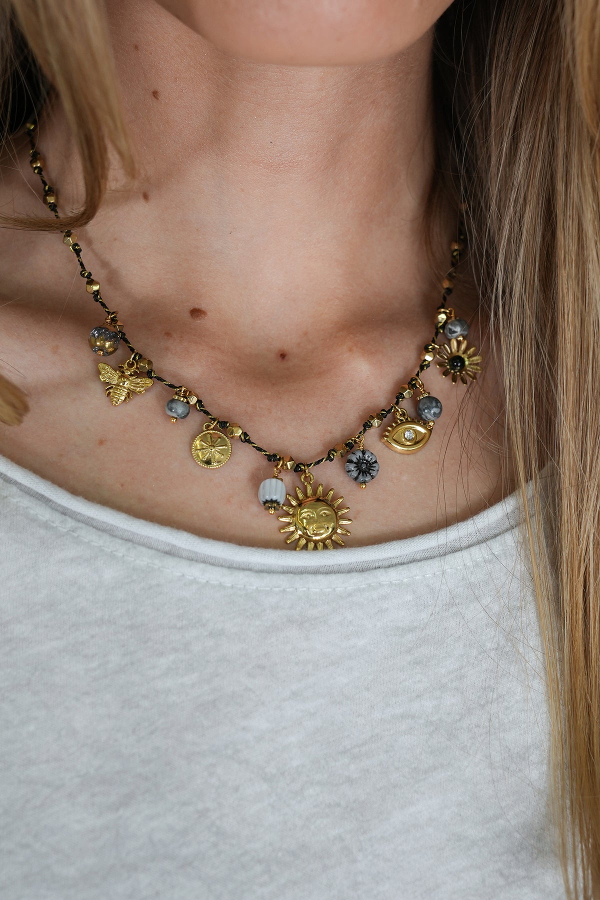 Grey Sunflower Charm Necklace, necklace from Something Pretty, alternative view