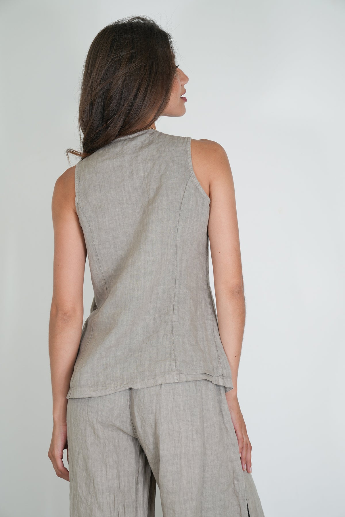 Taupe Linen Waistcoat, taupe linen top from Something Pretty, alternative view