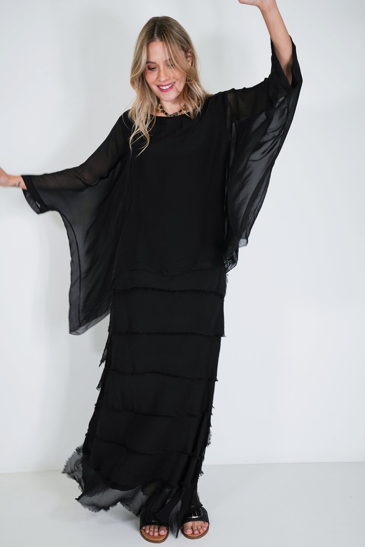 Black Silk Tier Skirt