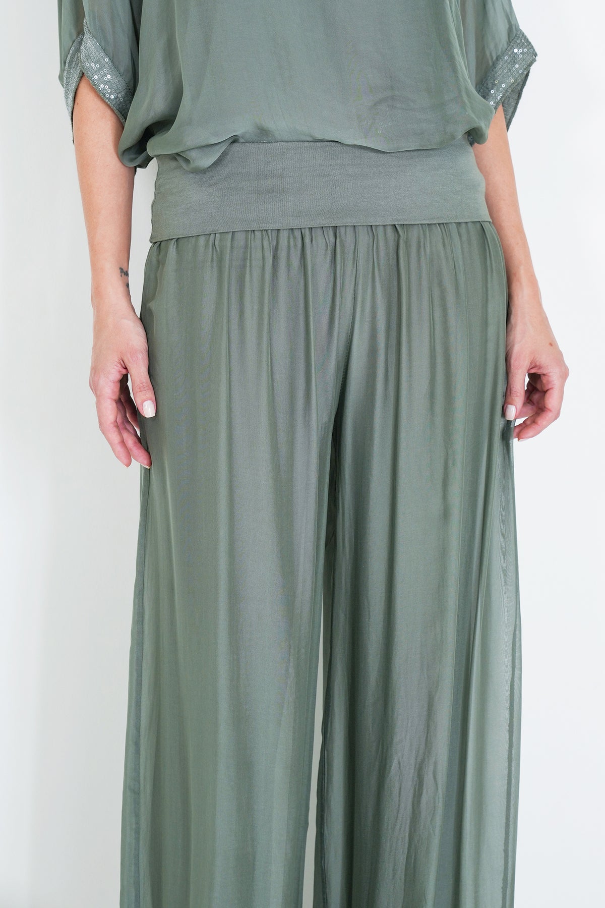 Olive Silk Harem Pant