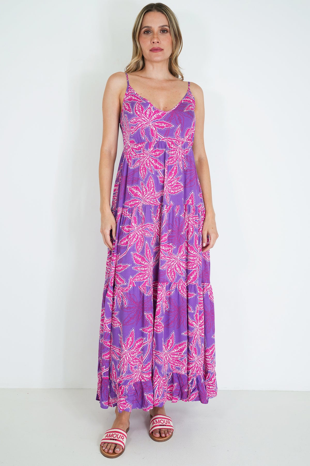 Purple and Pink Kate Strap Dress, pink printed strap dress from Something Pretty, alternative view