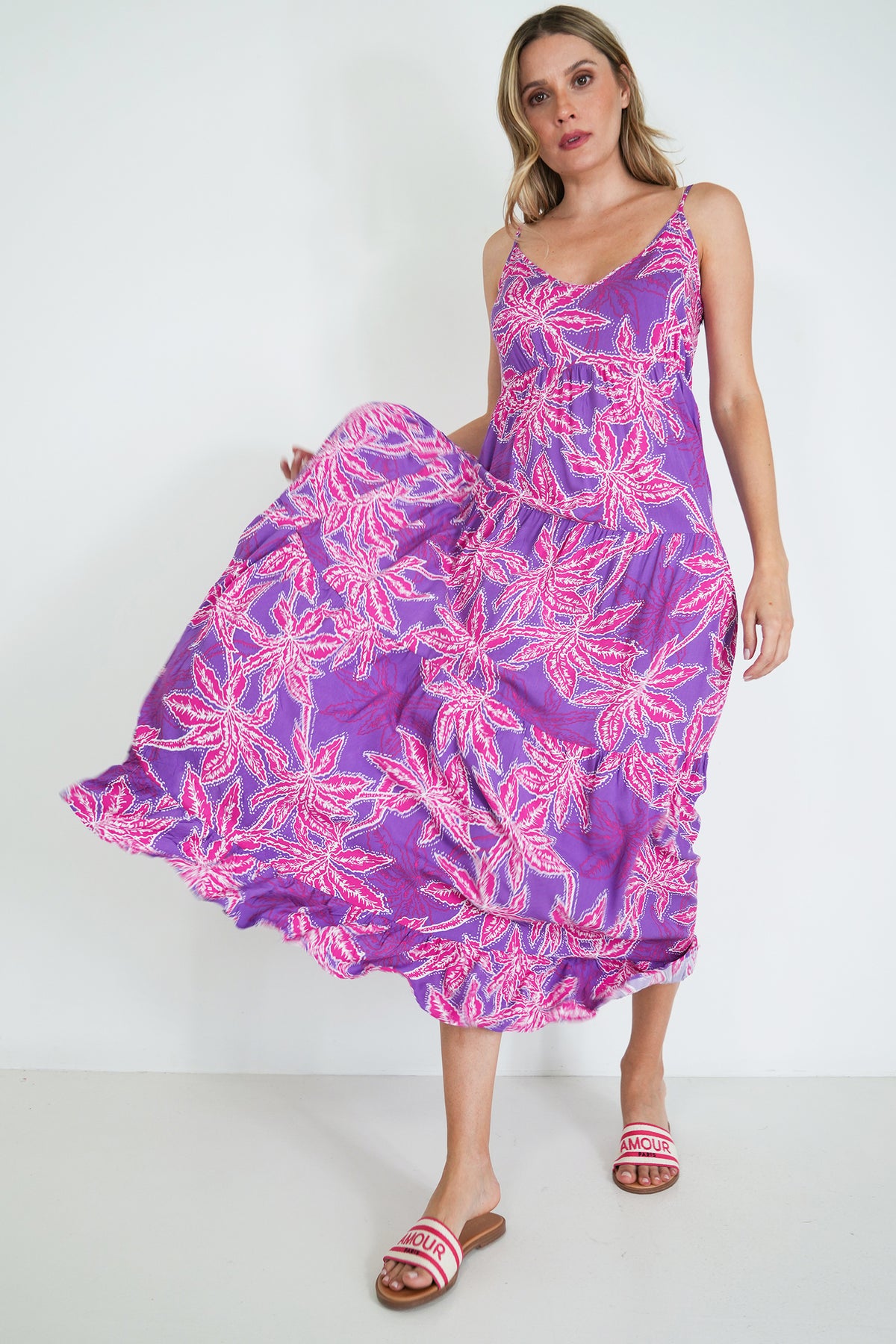 Purple and Pink Kate Strap Dress, pink printed strap dress from Something Pretty, alternative view