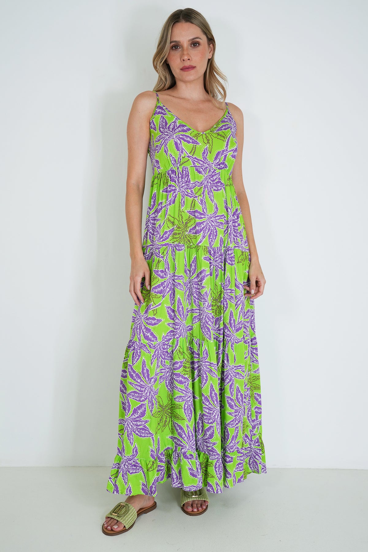 Lime and Purple Kate Strap Dress, printed strap dress from Something Pretty, alternative view