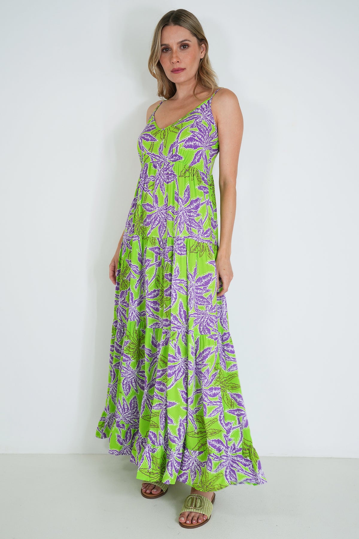 Lime and Purple Kate Strap Dress, printed strap dress from Something Pretty, alternative view