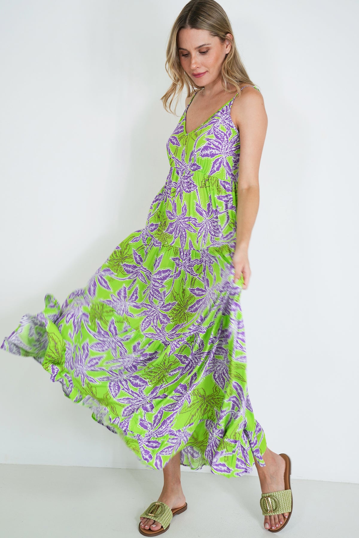 Lime and Purple Kate Strap Dress, printed strap dress from Something Pretty, alternative view