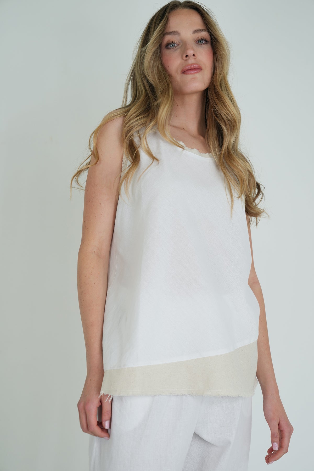 White Emily Vest, white top from Something Pretty, alternative view