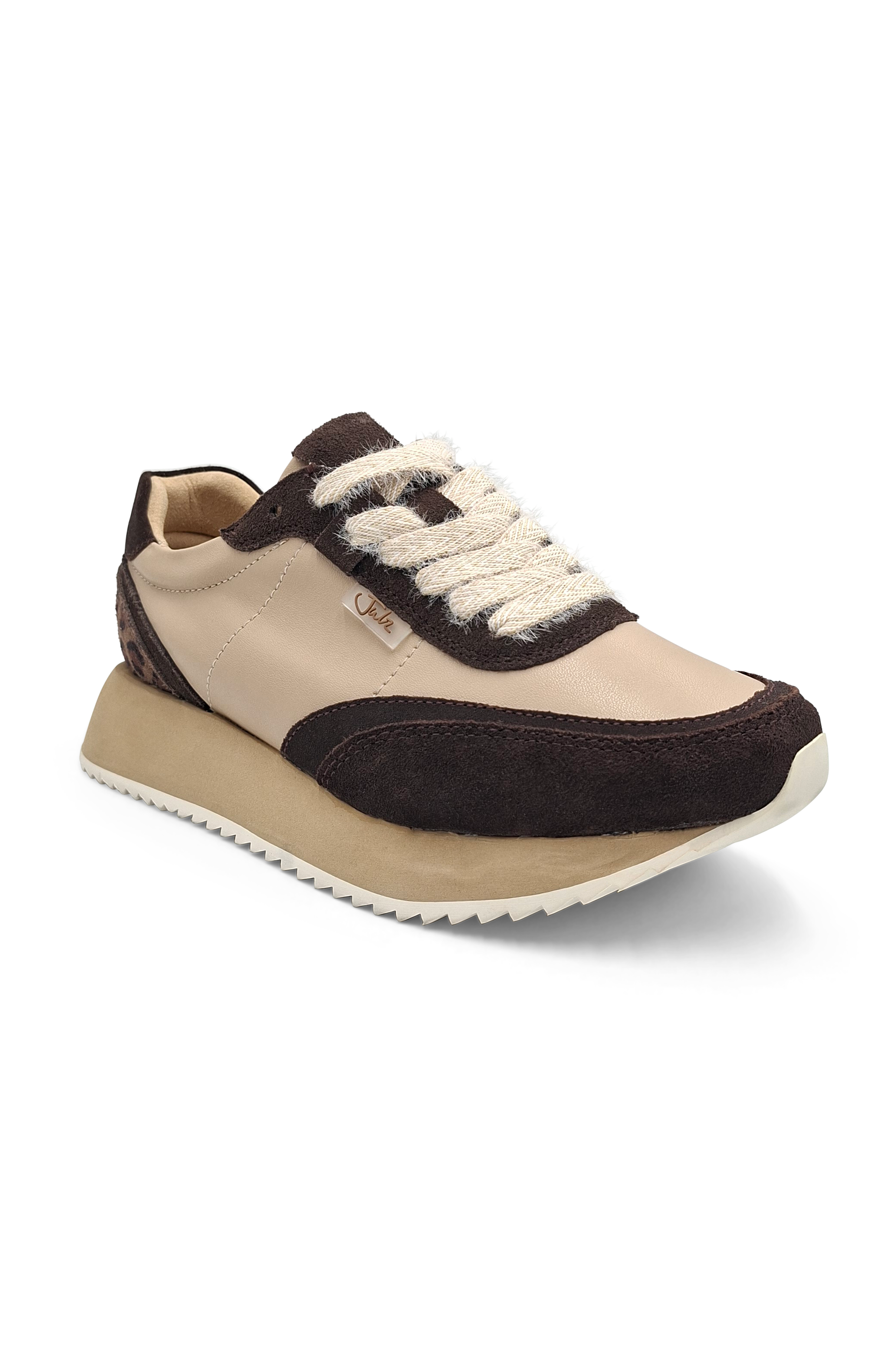 Julz Miles Beige and Chocolate Leopard Sneaker