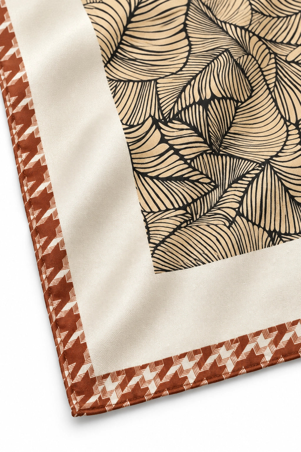 Neutral Printed Leaf Silk Scarf
