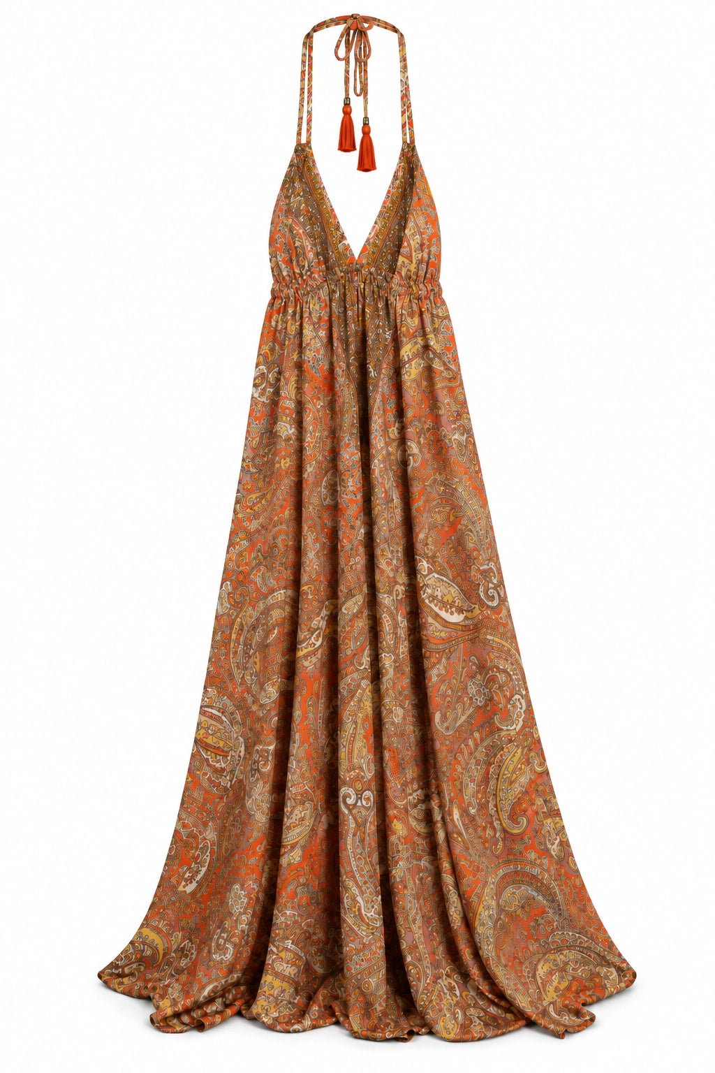 Orange Paisley Halter Dress